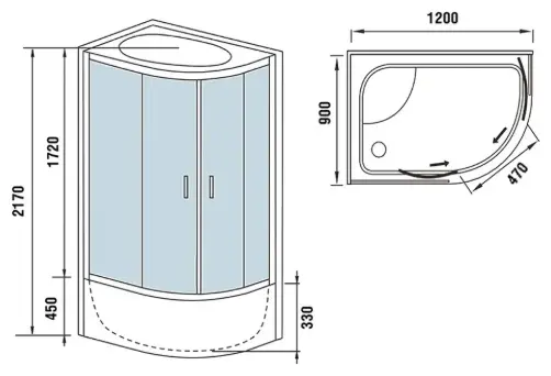 Душевая кабина KABINKA.KZ WW500 HALLE 1204 R, 217х120 см, высокий поддон