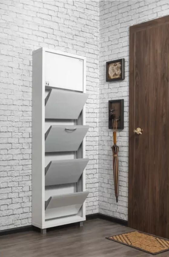 Тумба для обуви Айрон 55x19x173см белый купить,NaN