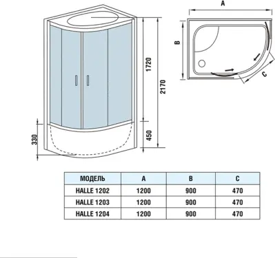 Душевая кабина KABINKA.KZ HALLE 1202 L, 217х90 см, высокий поддон