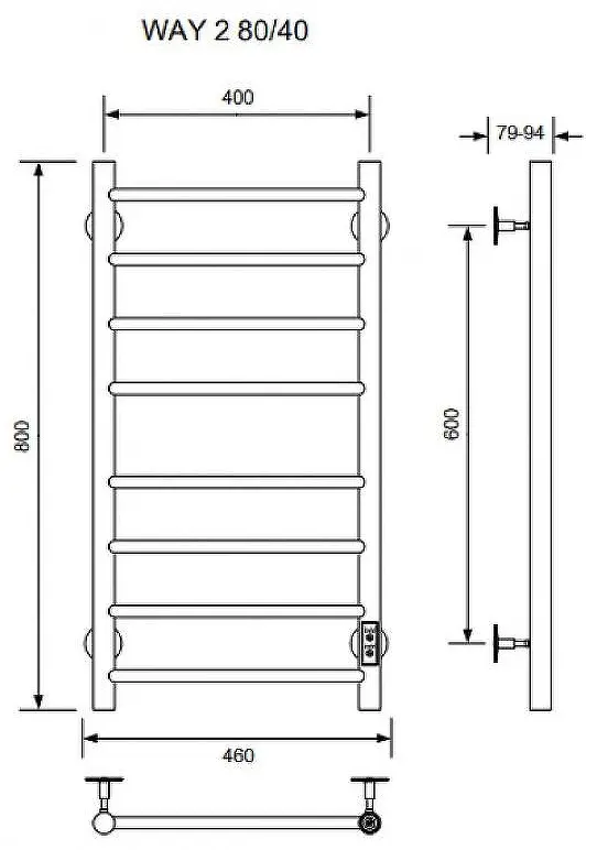 Полотенцесушитель электрический НИКА WAY-2 У, лесенка 40x80 см