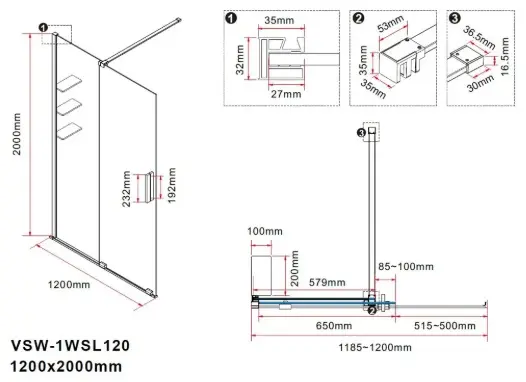 Душевое ограждение KABINKA.KZ одностенное VSW-1WSL120CLGM, 1200х2000 мм