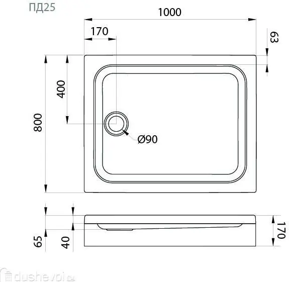 Душевой поддон KABINKA.KZ ПД46 100x80 низкий
