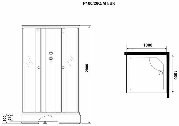 Душевая кабина KABINKA.KZ P100/26Q/MT/BK, 195х100 см, высокий поддон