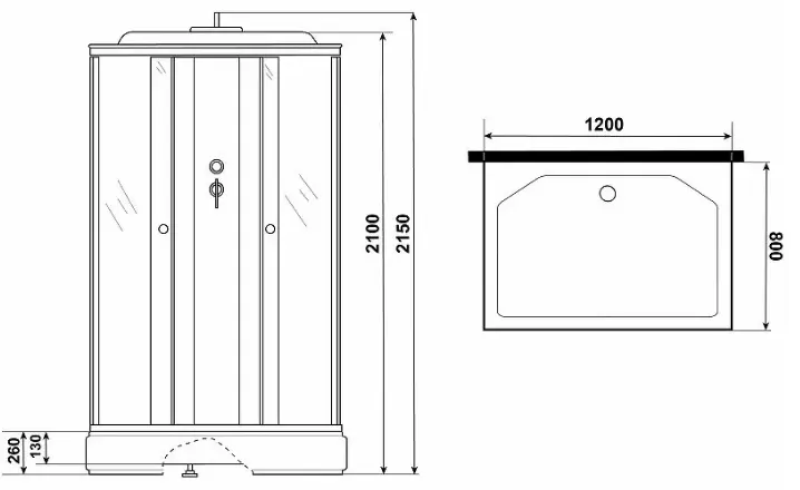 Душевая кабина KABINKA.KZ P120/80/26Q/MT, 215х120 см, средний поддон