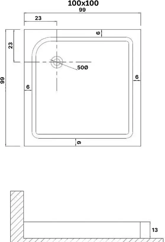 Душевой поддон KABINKA.KZ NG-P1010-14Q 100x100 низкий