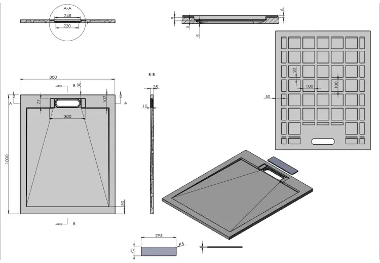 Душевой поддон KABINKA.KZ VST-4SRL8010G 100x80 низкий