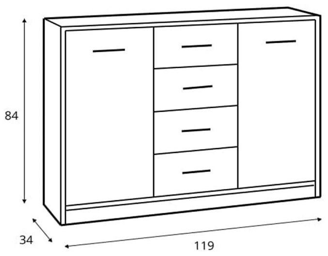 Комод Гербор Непо, 119x34x84 см, белый - ForteMarket Комод Гербор Непо, 119x34x84 см, белый купить,0