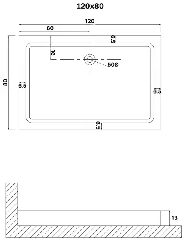 Душевой поддон KABINKA.KZ NG-P1280-14Q 120x80 низкий