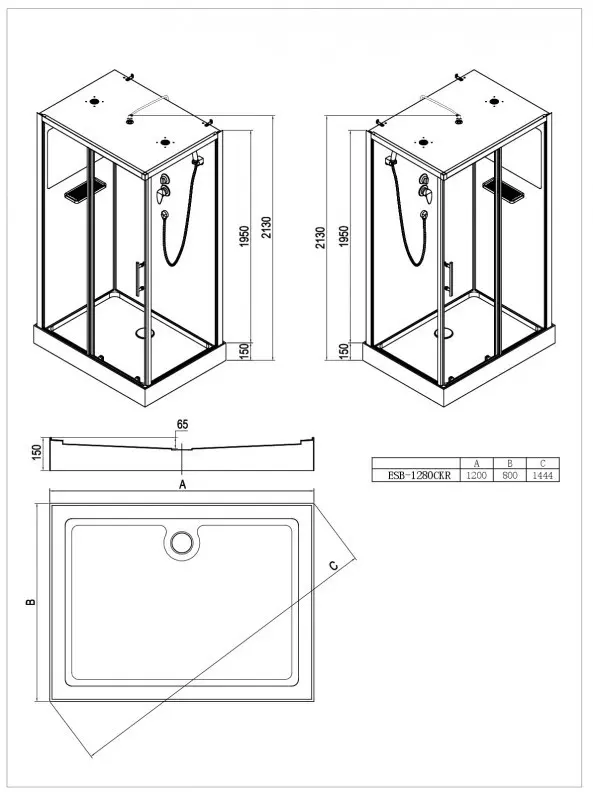 Душевая кабина ESBANO ESB-1280 СKR (n) , 210х120 см, низкий поддон купить,NaN