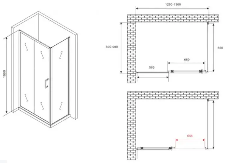 Душевое ограждение Abber двухстенное AG301305-S605, 900х1900 мм купить,NaN