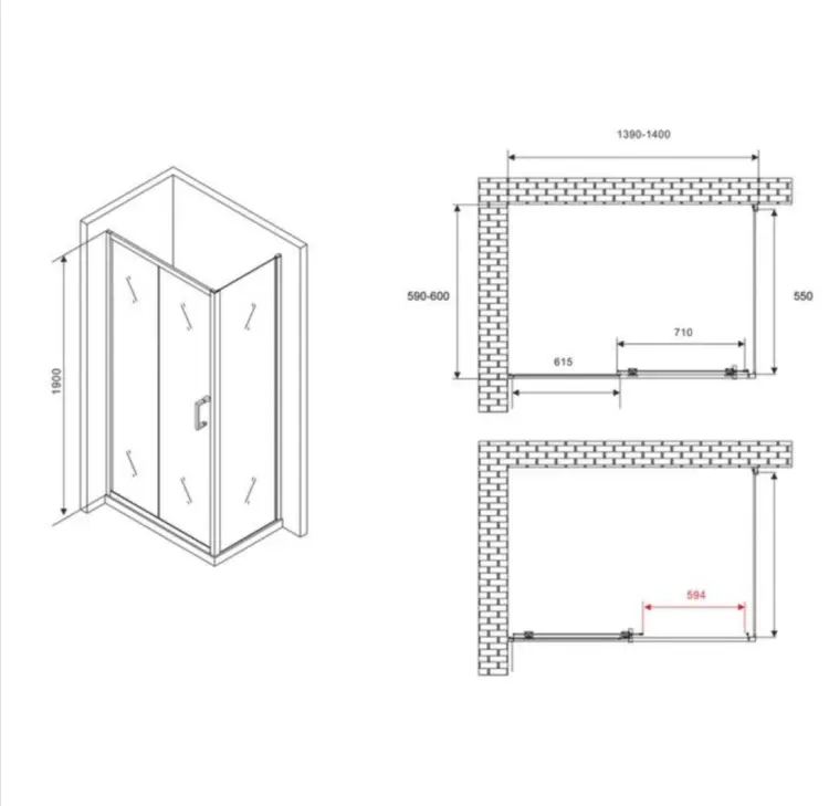 Душевое ограждение Abber двухстенное AG301405-S605, 600х1900 мм купить,NaN