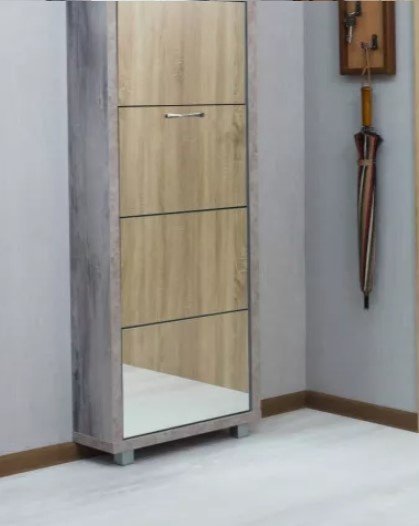 Тумба для обуви АЙРОН 55x19x141 см, ЛДСП, зеркало