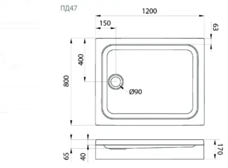 Душевой поддон KABINKA.KZ ПД47 120x80 низкий