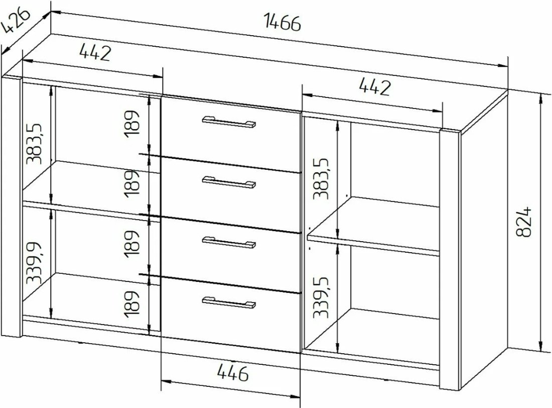 Комод MySTAR Вирджиния, 146.60x42.60x82.4 см, белый, серый купить,NaN