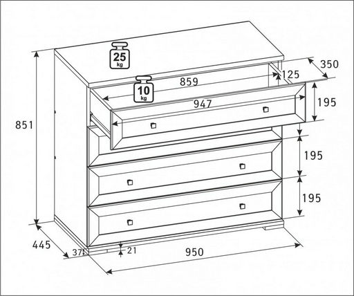 Комод Глазов Харрис, 95x44.50x85.1 см, белый