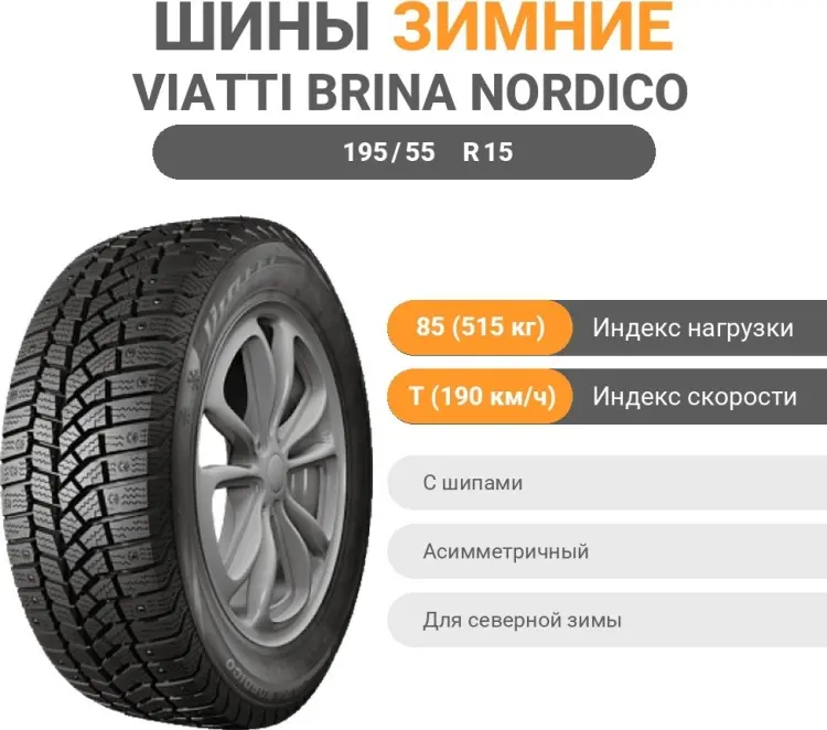 Viatti Brina Nordico V-522 195/55 R15 85T с шипами купить,44200