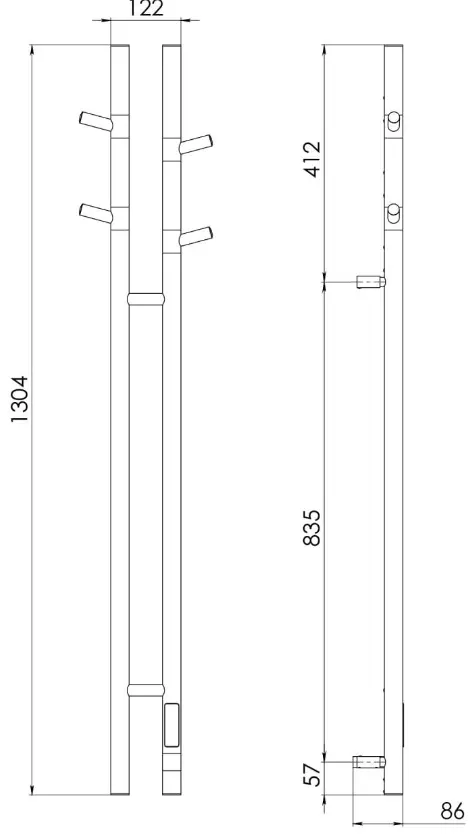 Полотенцесушитель электрический Vincea VTD-1D2BE, I-образный 12x130 см