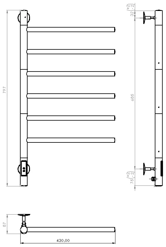 Полотенцесушитель электрический Vincea VTD-1S2CGE , нестандартный 43x80 см