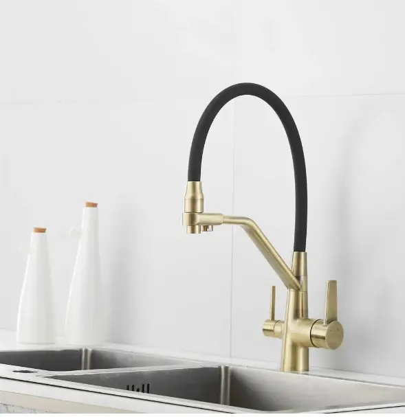 Смеситель с гибким изливом Gappo R558Q, латунь, цвет золотой, черный купить,NaN