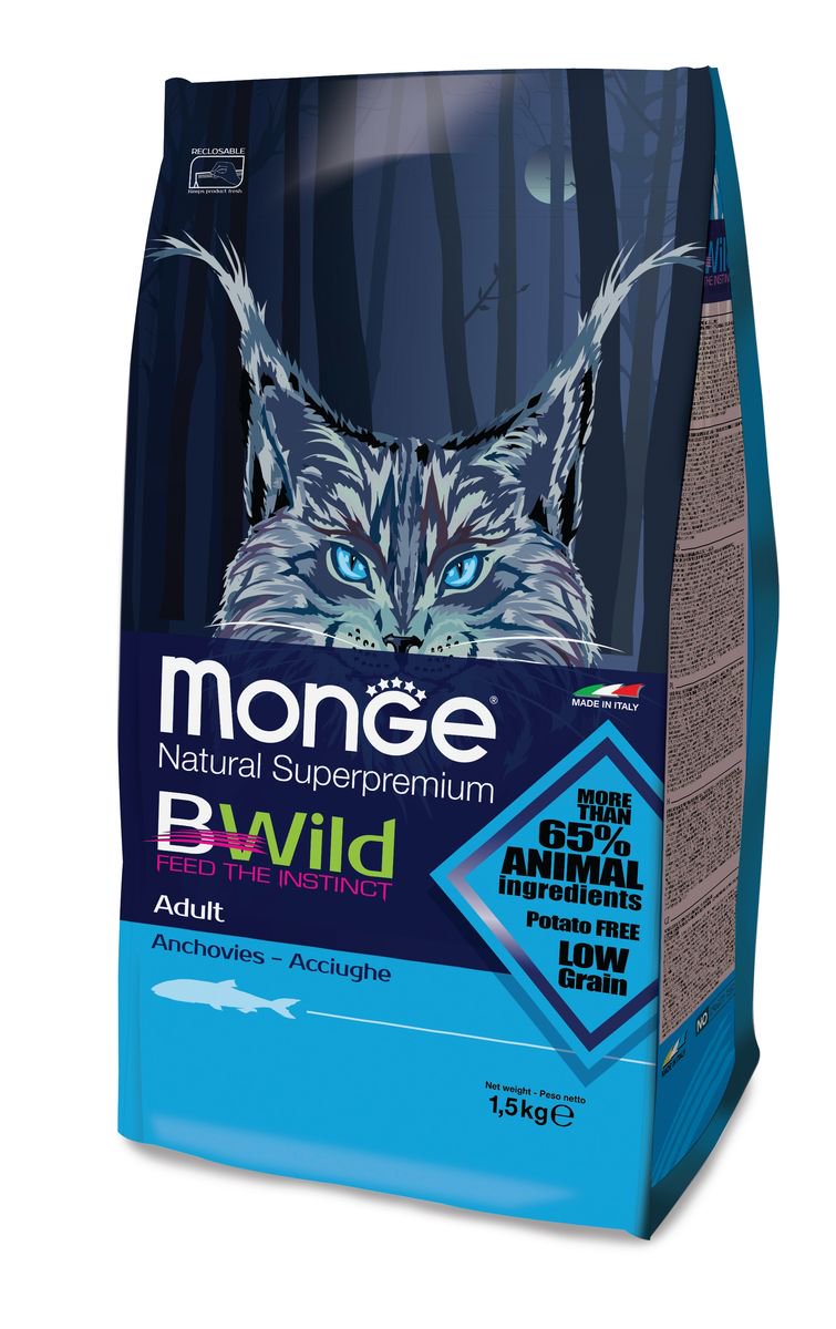 Сухой корм Monge Bwild Cat Adult Anchovies с анчоусами 1,5кг