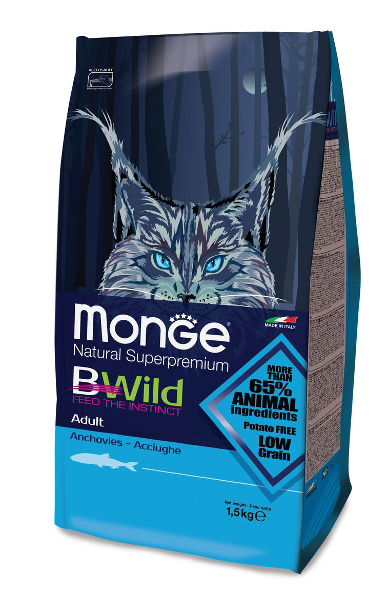Сухой корм Monge Bwild Cat Adult Anchovies с анчоусами 1,5кг купить,NaN
