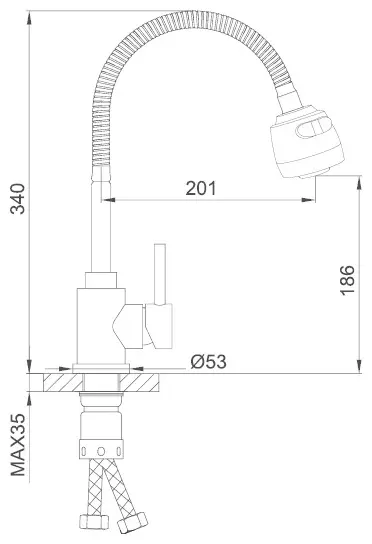 Смеситель с гибким изливом Frap F40993-6, нержавеющая сталь, цвет черный купить,NaN