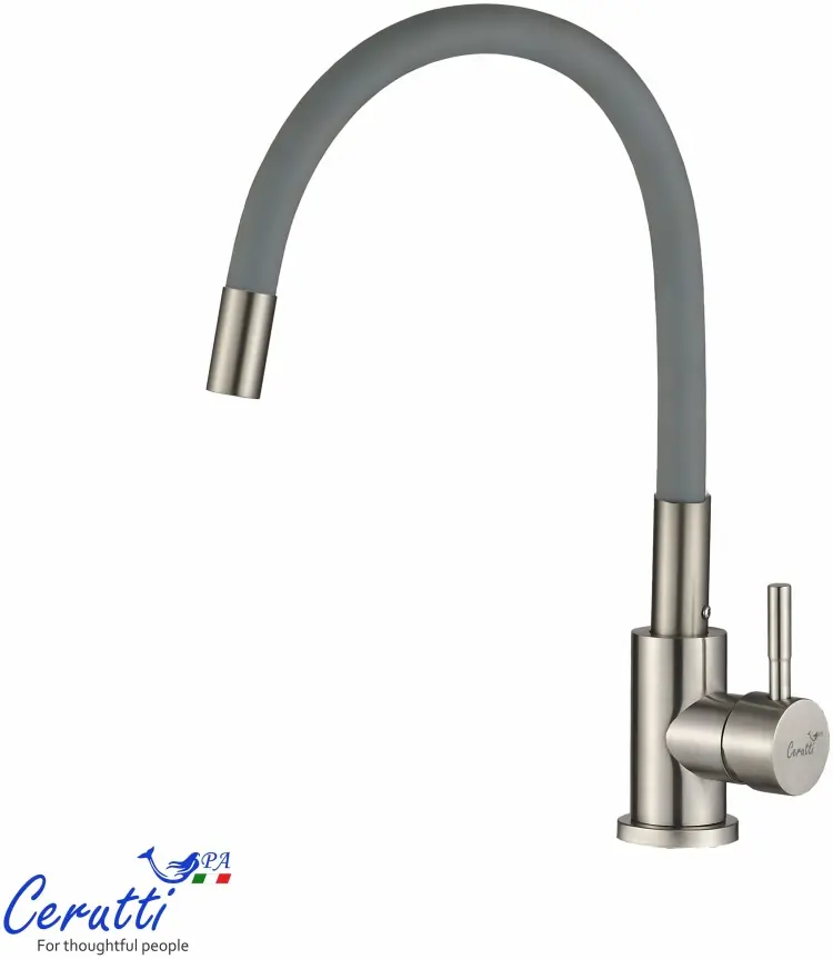 Смеситель Cerutti SPA Атэна BN-G (ATENA BN-G) Cмеситель для кухни, цвет МАТОВЫЙ НИКЕЛЬ из нержавеющей стали с серым гибким изливом Ceruttispa, нержавеющая сталь, цвет никель купить,50800