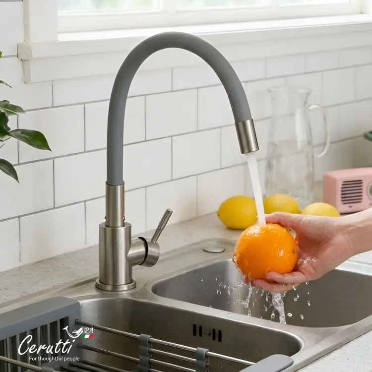 Смеситель Cerutti SPA Атэна BN-G (ATENA BN-G) Cмеситель для кухни, цвет МАТОВЫЙ НИКЕЛЬ из нержавеющей стали с серым гибким изливом Ceruttispa, нержавеющая сталь, цвет никель купить,50800