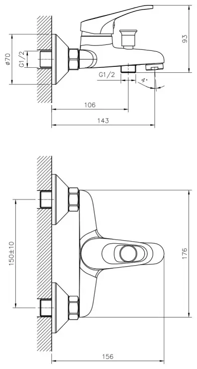Смеситель для ванны с душем DecoRoom DR21035 , однозахватный