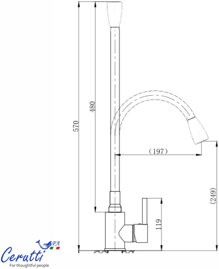 Смеситель Cerutti SPA CT12129, нержавеющая сталь, цвет никель купить,50400