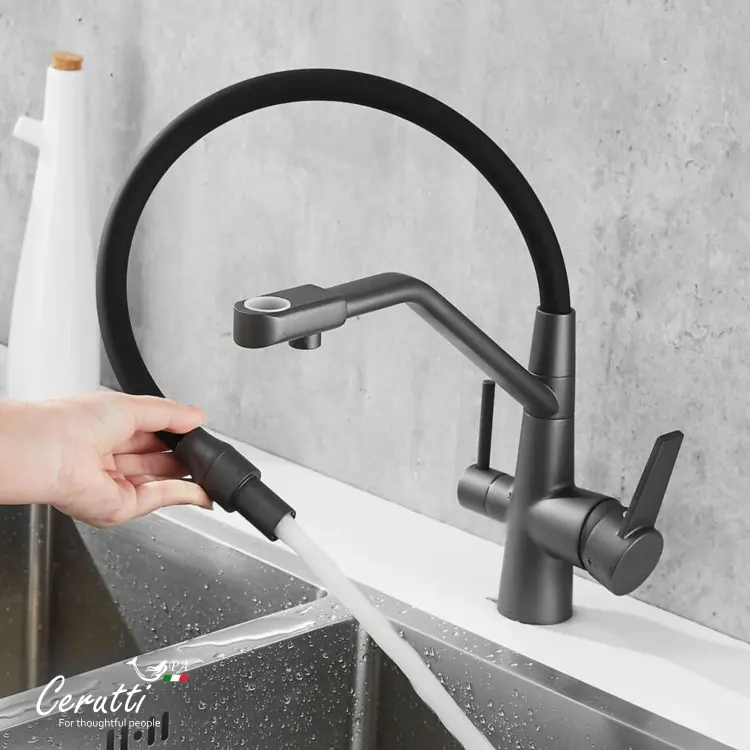 Смеситель Cerutti SPA CT12124, нержавеющая сталь, цвет серый