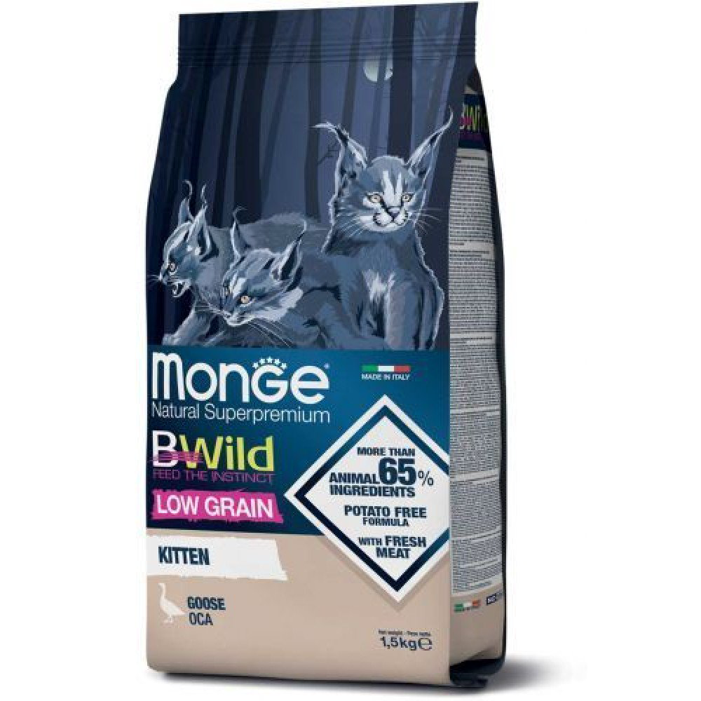 Сухой корм Monge Bwild Low Grain Kitten Goose с гусем 1,5кг купить,14300