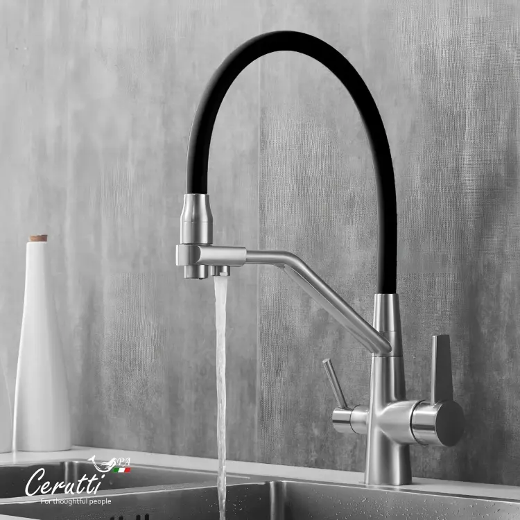 Смеситель Cerutti SPA CT12123, нержавеющая сталь, цвет черный, хром купить,85200