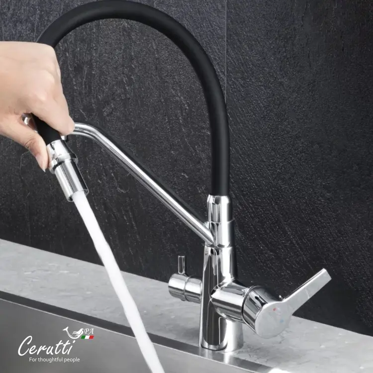 Смеситель Cerutti SPA CT12123, нержавеющая сталь, цвет черный, хром купить,85200
