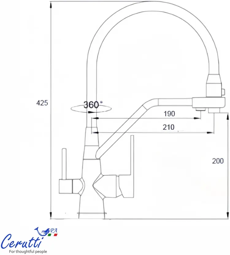 Смеситель Cerutti SPA CT12123, нержавеющая сталь, цвет черный, хром купить,85200