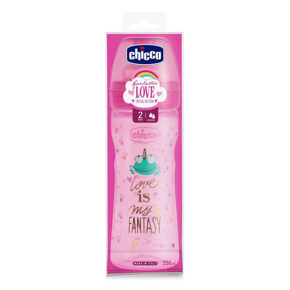 Бутылочка Chicco Well Being Fantastic Love 250 мл 2м+ розовая купить,NaN