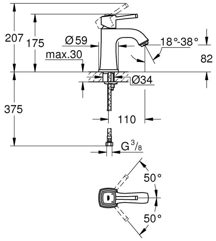 Смеситель Grohe 23310000, латунь, цвет хром