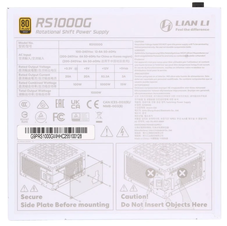 Блок питания Lian Li RS1000G G9P.RS1000G.WH00.EU 1000W with RS Hub White купить,97990