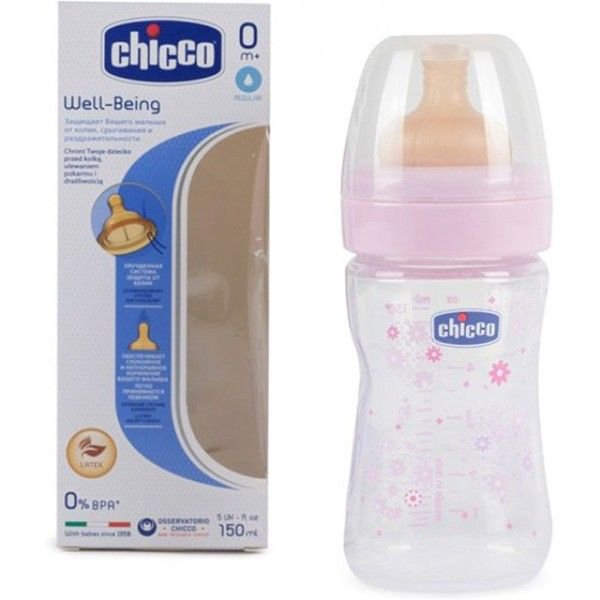 Бутылочка Chicco Well Being Ironic 150 мл розовая купить,NaN