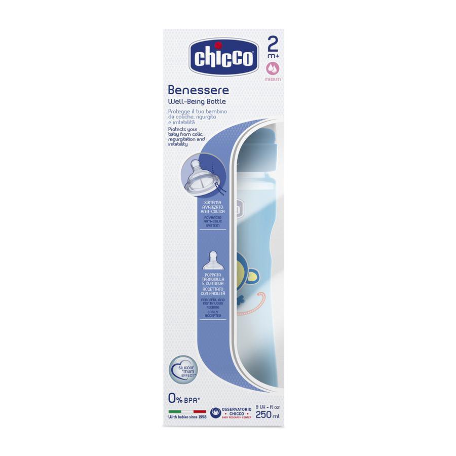 Бутылочка Chicco Well-Being 250 мл 2м+ голубая купить,NaN