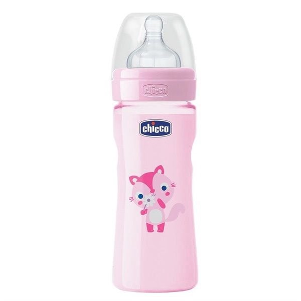 Бутылочка Chicco Wellbeing 250 мл 2м+ розовая купить,NaN