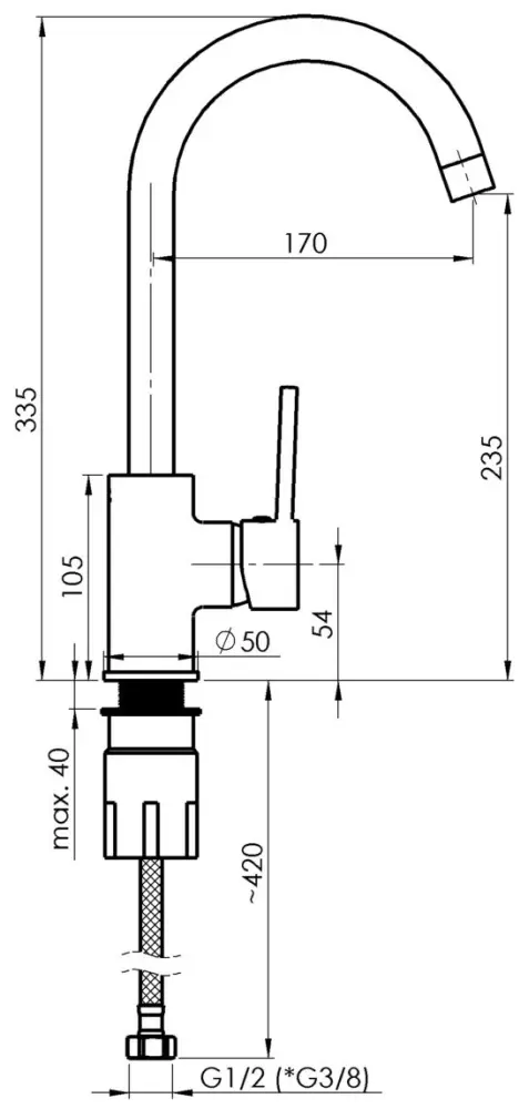 Смеситель для кухни (мойки) Rubineta Axe-33 BK AX30068, однозахватный