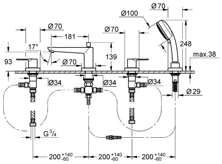 Смеситель для ванны Grohe 2511900A, латунь, цвет хром купить,NaN