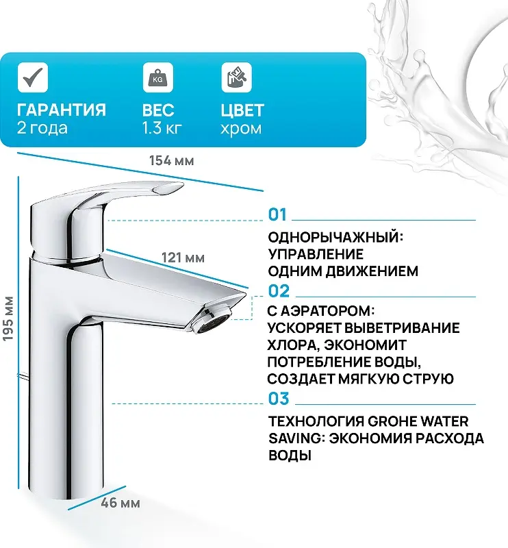 Смеситель для раковины (умывальника) Grohe 23322003, однозахватный купить,71500