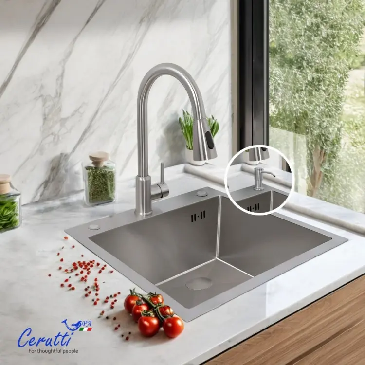 Кухонная мойка Cerruti GLORIA50 nano embos 50х50х22 см, нержавеющая сталь, тон алюминиум