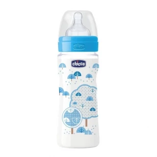 Бутылочка Chicco WellBeing 330мл 4м+ голубая купить,NaN