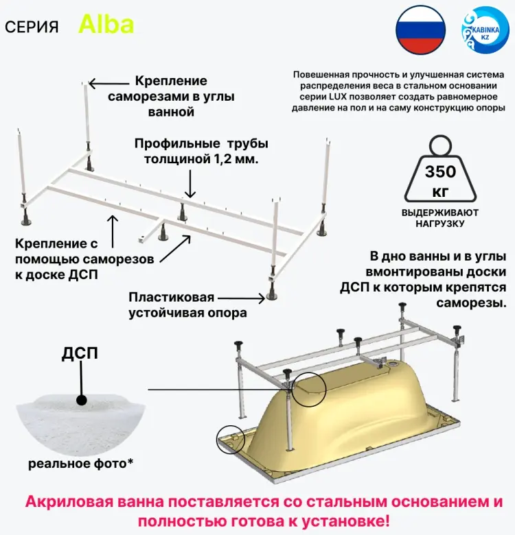 Ванна KABINKA.KZ Alba 170x70 см, акрил