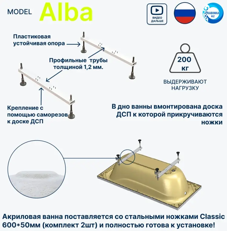 Ванна KABINKA.KZ Alba 150x70 см, акрил