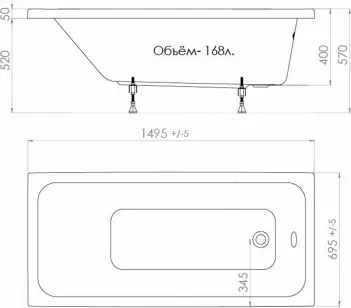 Ванна Triton Ультра New 150x70 см, акрил