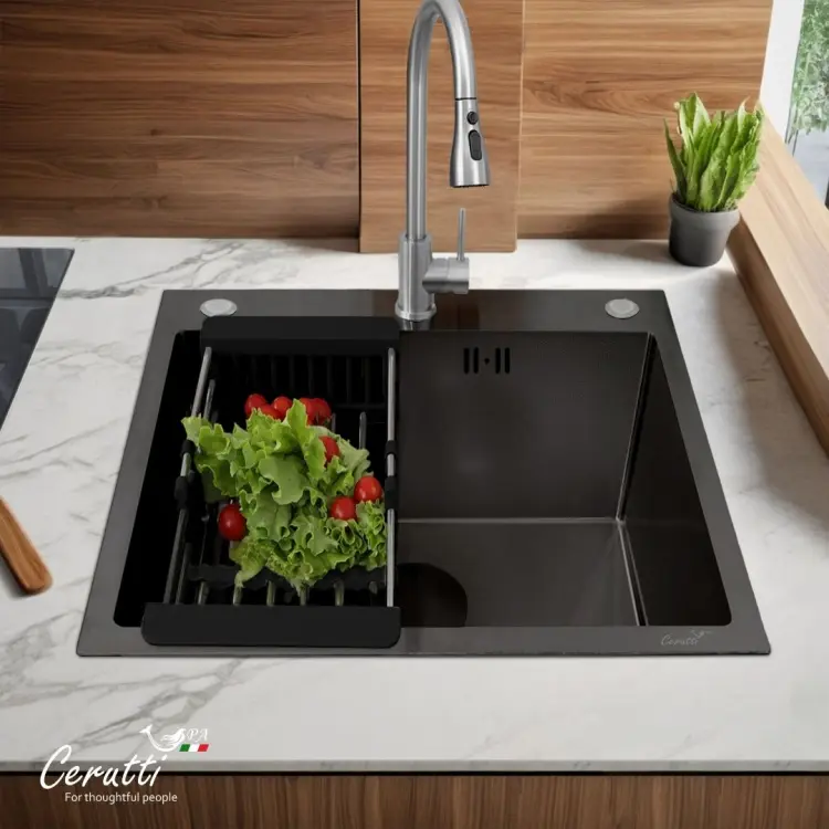Кухонная мойка Cerutti SPA GLORIA50B nano black 50х50х22 см, нержавеющая сталь, тон графитовый